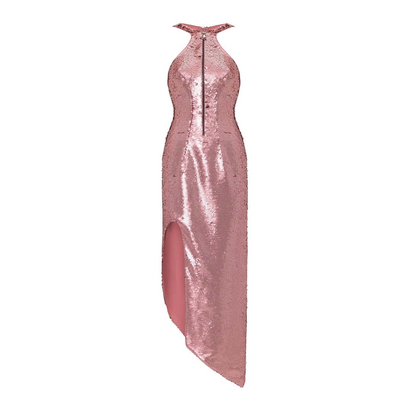 SEQUINNED MIDI DRESS IN ROSE