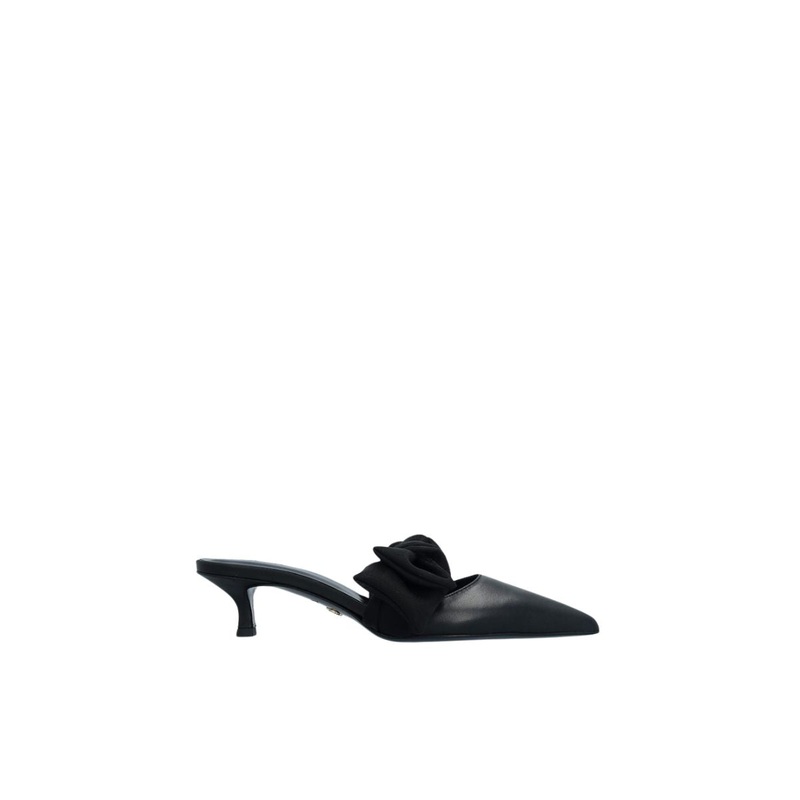 SIDE TIE MULE 45 IN BLACK NAPPA AND MESH