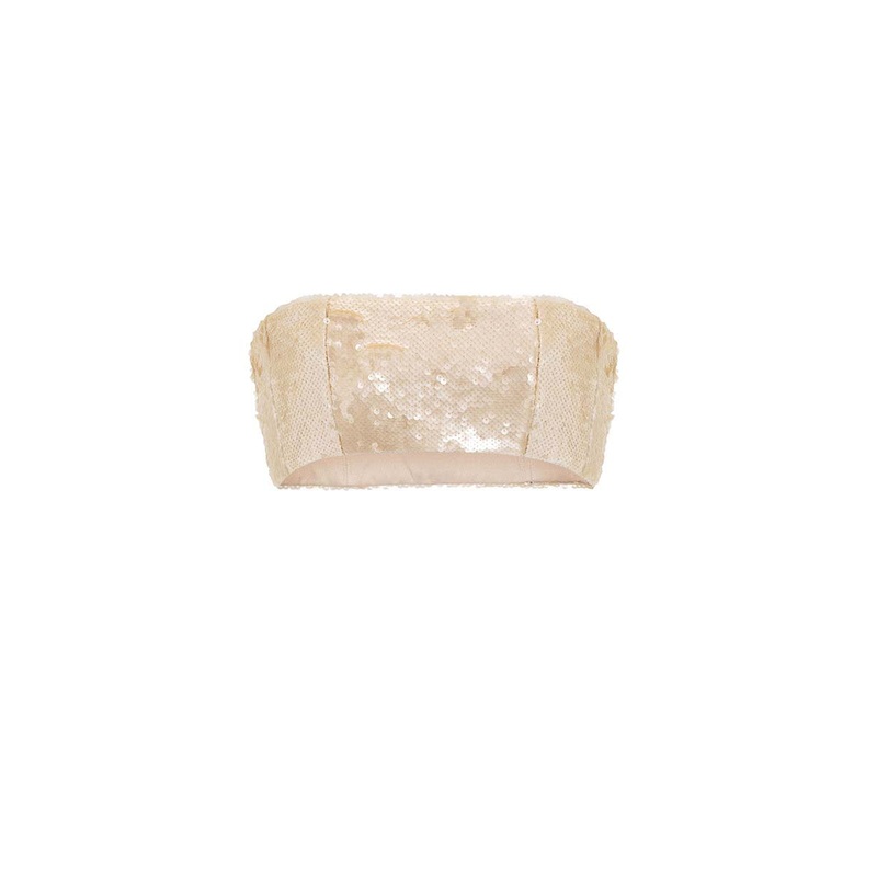 STRAPLESS CREAM SEQUINED BANDEAU TOP
