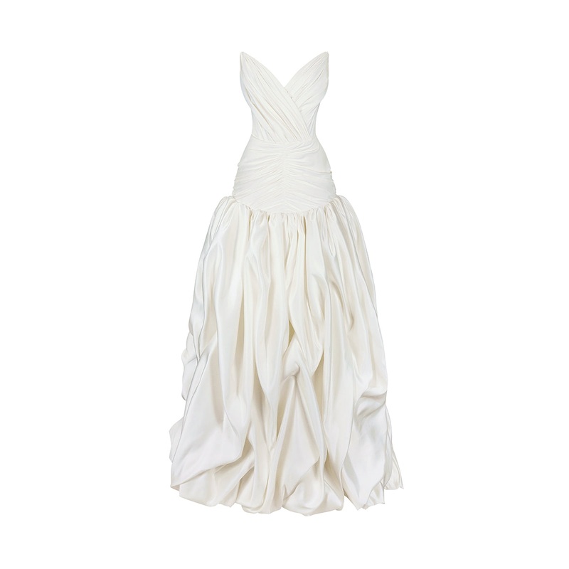 WAVE DRESS WITH DRAPING IN OFF WHITE