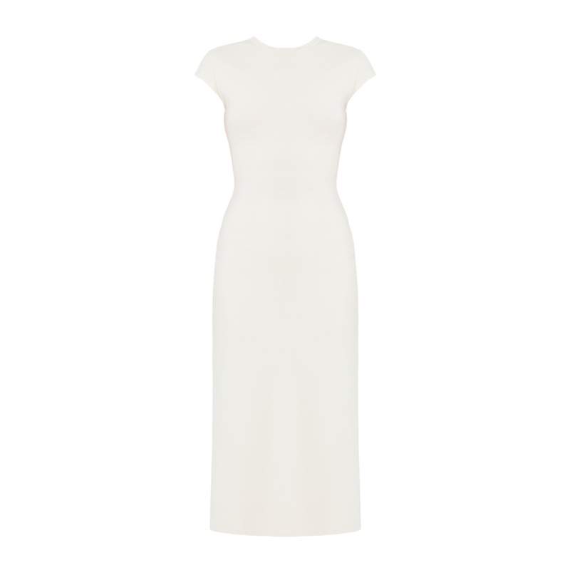 ASTER OFF-WHITE JERSEY MIDI DRESS WITH CAP SLEEVES