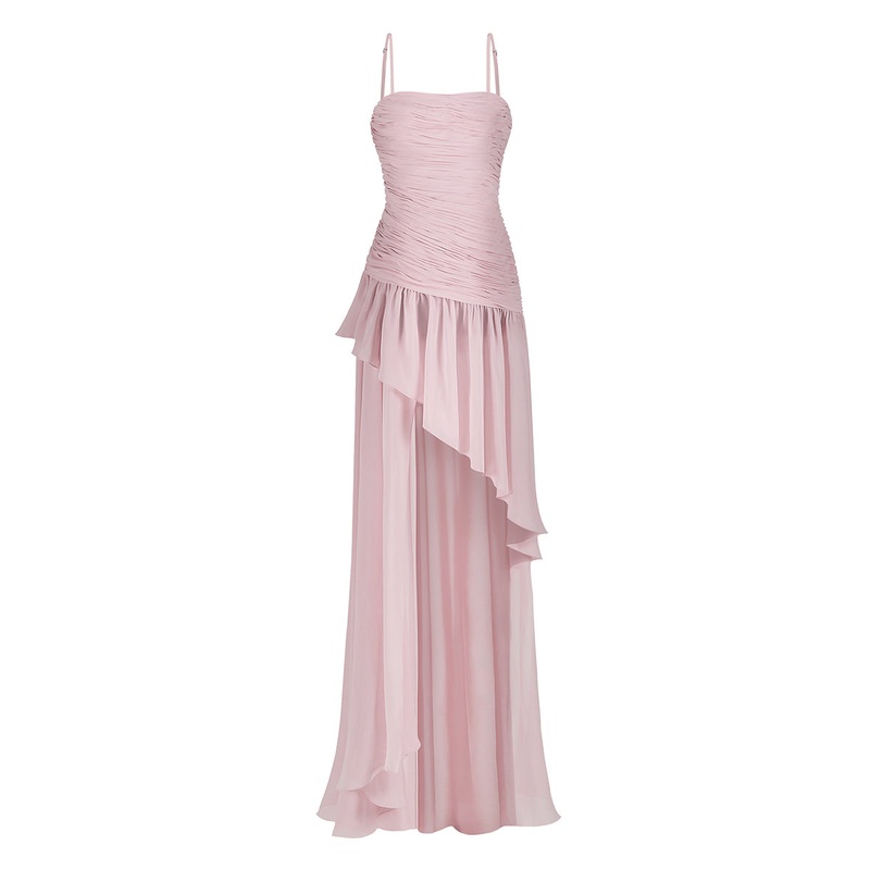 ASYMMETRIC DRAPED CHIFFON MINI DRESS IN DUSTY PINK