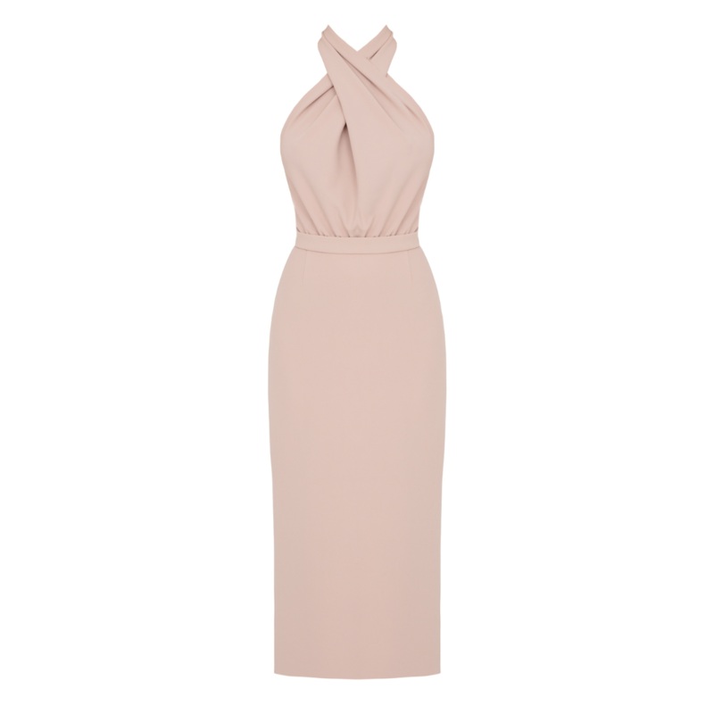 CELIA DUSTY PINK HALTER NECK MIDI DRESS
