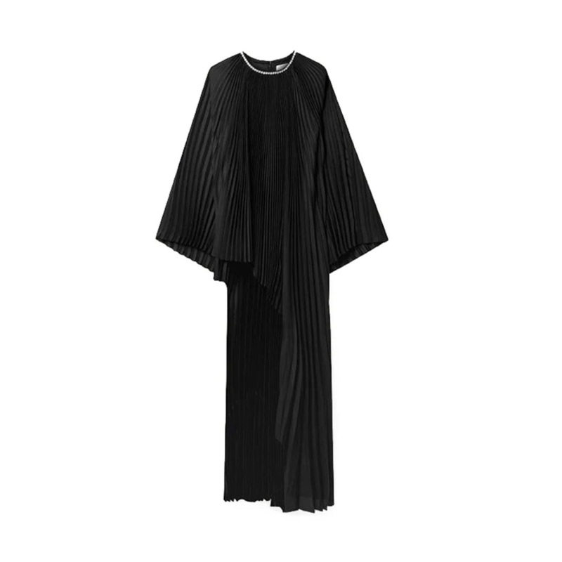 CRYSTAL-EMBELLISHED DRAPED PLISS SATIN TUNIC