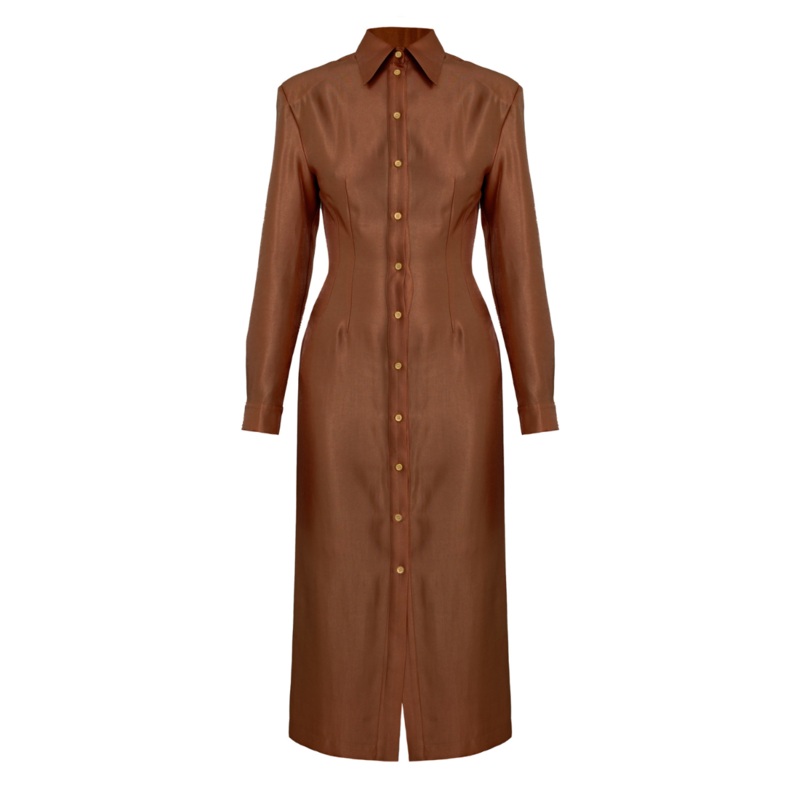EDITH BROWN FITTED MIDI SHIRT DRESS