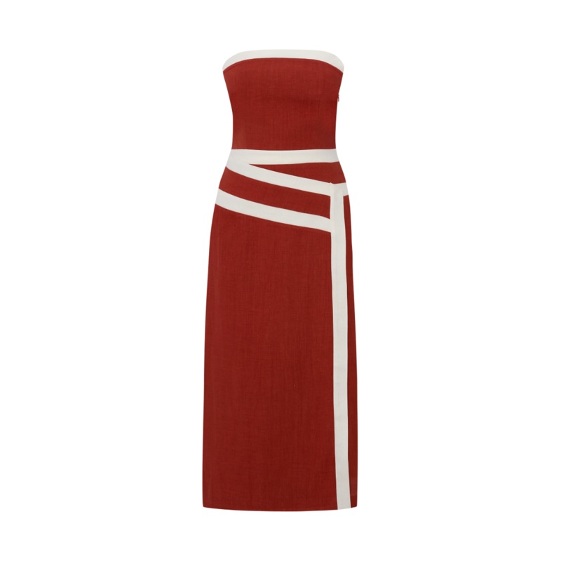 ELENA STRAPLESS TERRACOTTA LINEN TAPE DRESS