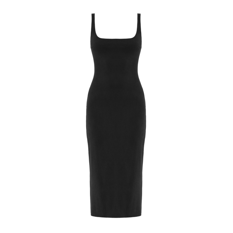 OLIVIA BLACK MIDI BODYCON DRESS WITH SQUARE NECKLINE