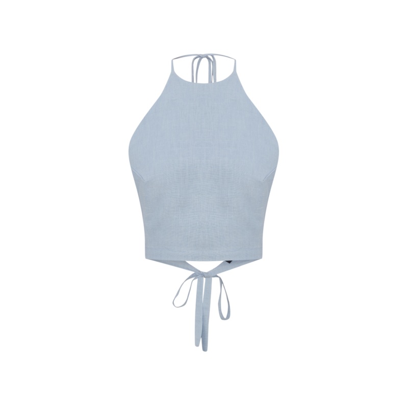 POLLY DUSTY BLUE BACKLESS CROP TOP