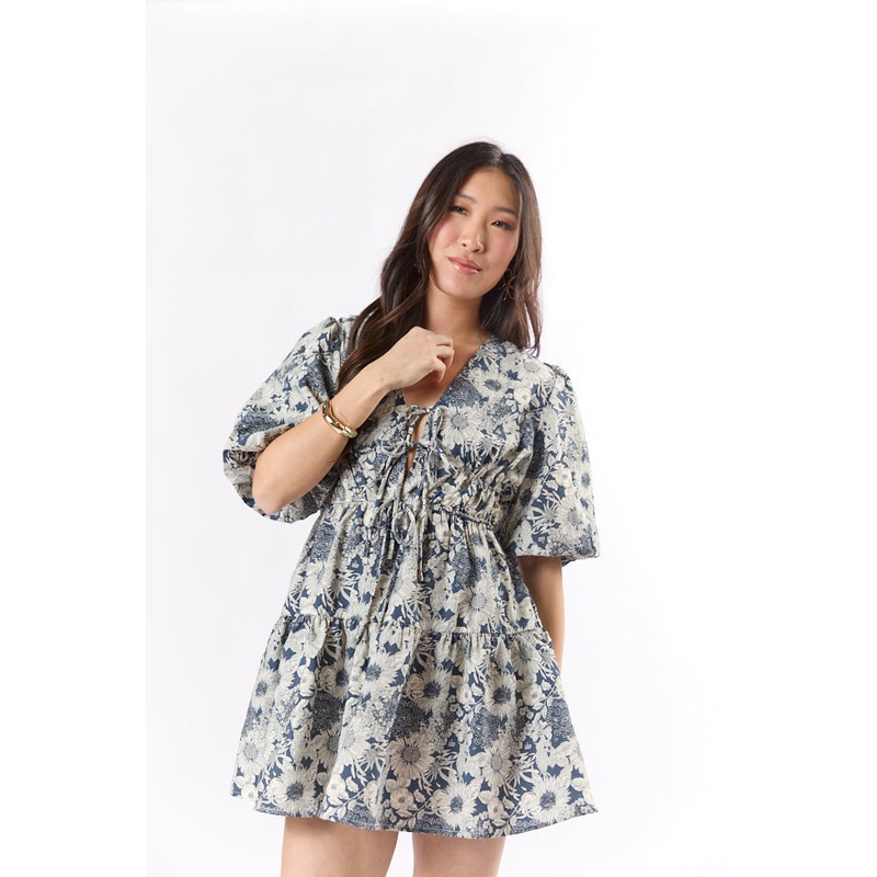 Build My Empire Navy Tie Front Floral Mini Dress