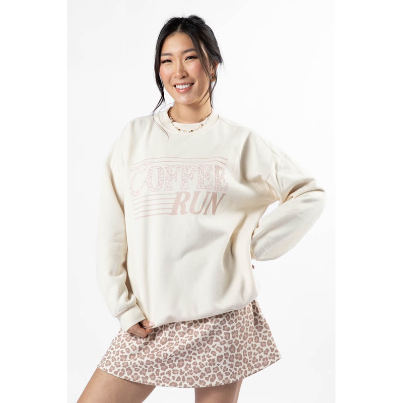Coffee Run Leopard Cream Graphic Sweatshirt