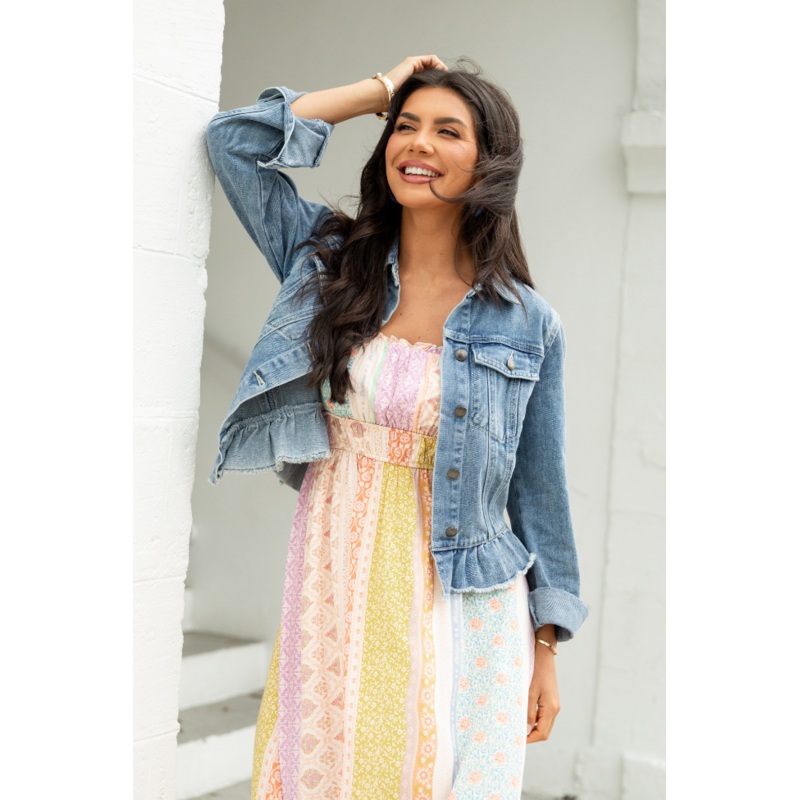 Denim Dreams Light Wash Peplum Detail Denim Jacket