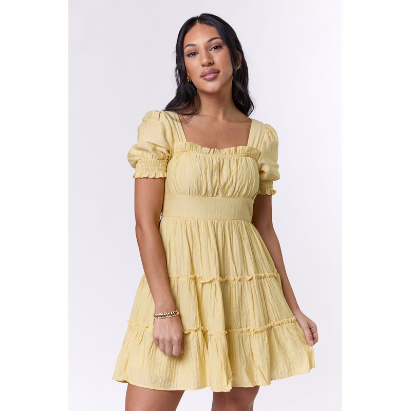 Easily Loved Yellow Babydoll Short Sleeve Mini Dress