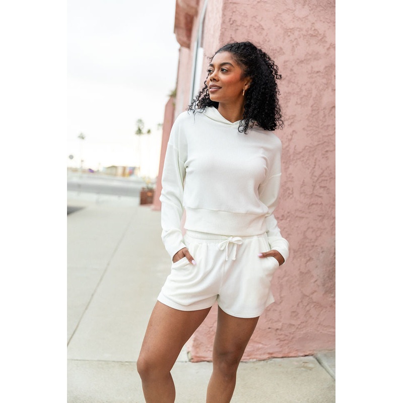 Everything I Want Ivory Ribbed Hoodie and Shorts Set FINAL SALE