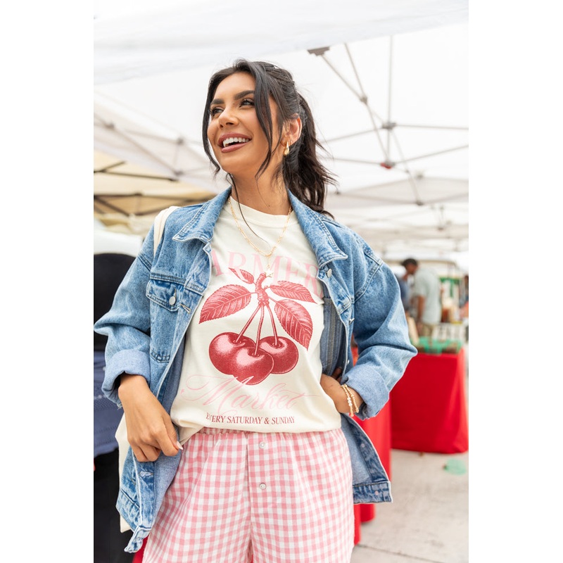 Farmers Market Cherries Ivory Comfort Color Graphic Tee