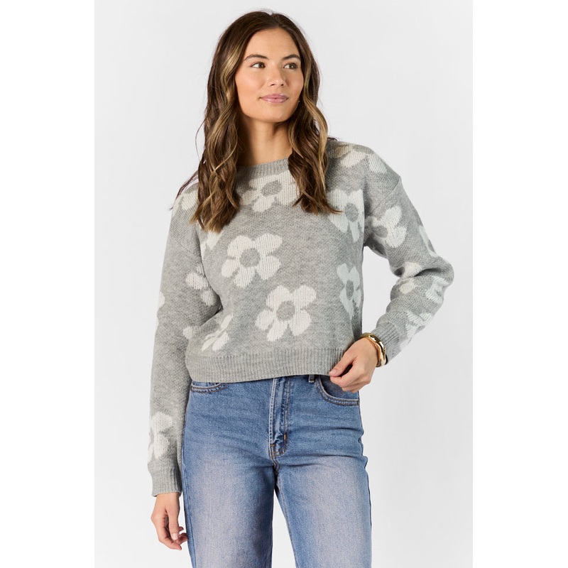 Get To Know You Heather Grey Floral Sweater