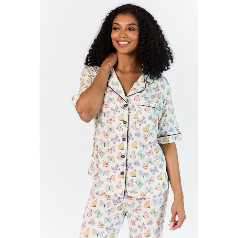 Good To Get Away Butterfly Short Sleeve Pajama Top