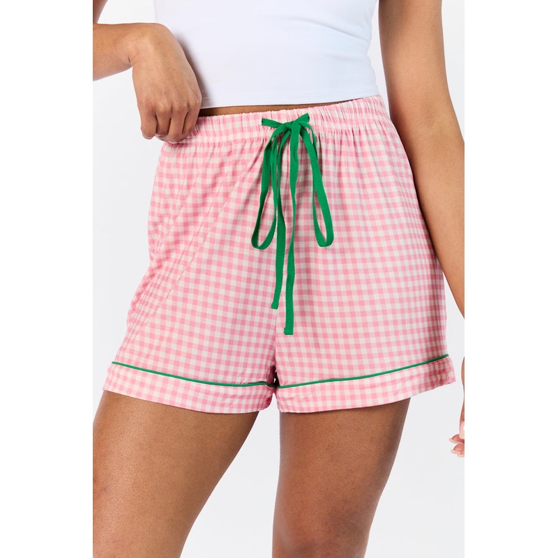 Good To Get Away Pink Gingham Pajama Shorts
