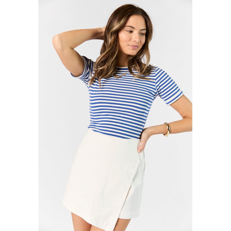 In Reach Navy Ribbed Knit Stripe Tee