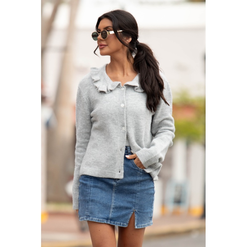Just A Feeling Grey Collared Cardigan