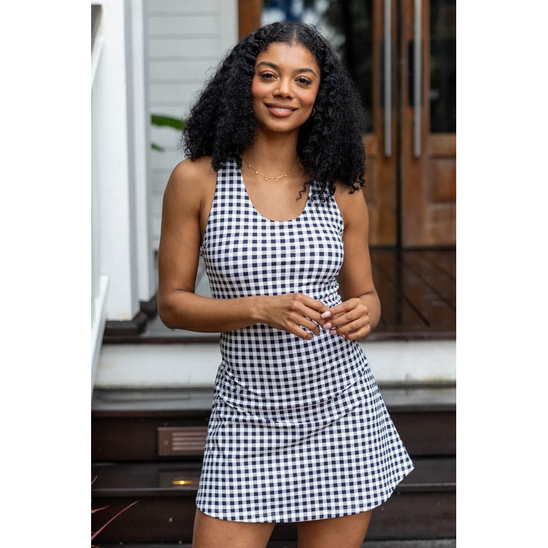 Kick It With Me Black Gingham Active Dress With Pull Down Shorts