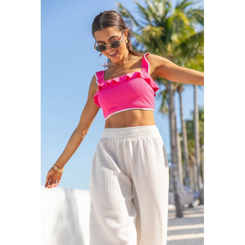 Let’s Sea What Happens Pink Ruffle Detail Bikini Top FINAL SALE