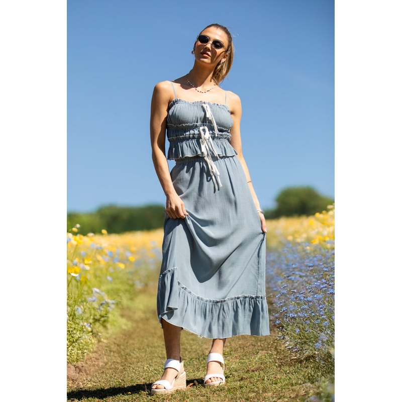 Life Made Easy Navy Bow Detail Tank and Midi Skirt Set
