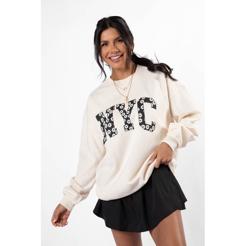 NYC Daisy Cream Graphic Sweatshirt