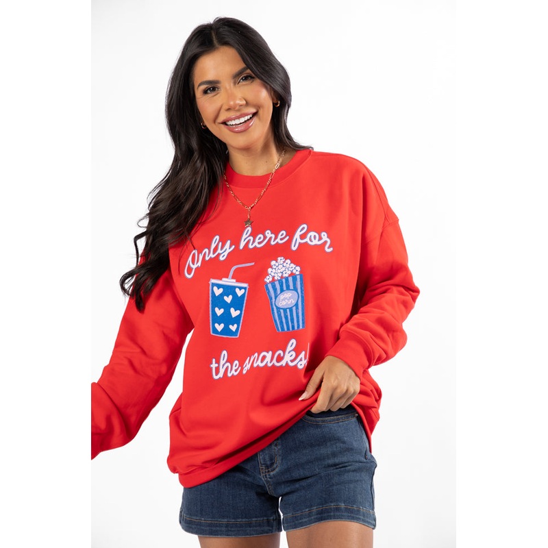 Only Here For The Snacks Red Graphic Sweatshirt