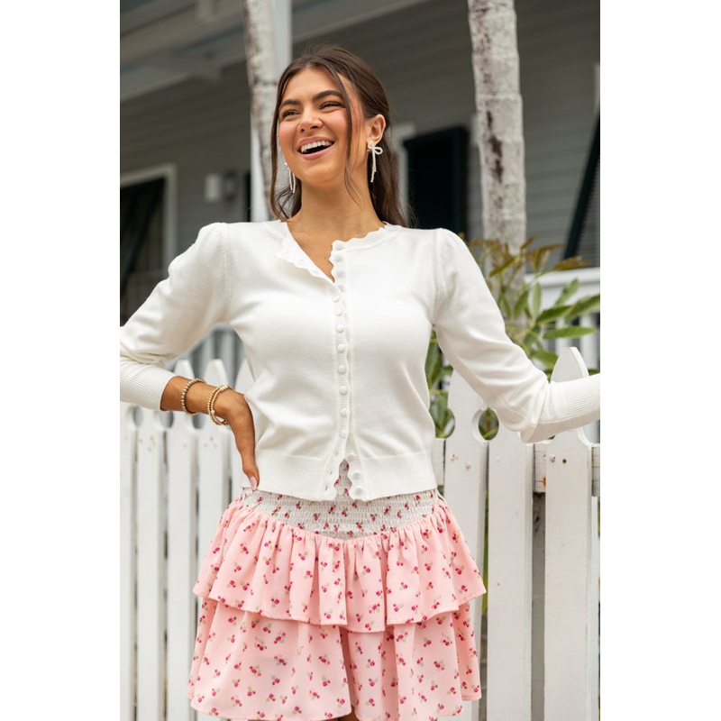 Perfect Clarity Ivory Scalloped Trim Cardigan