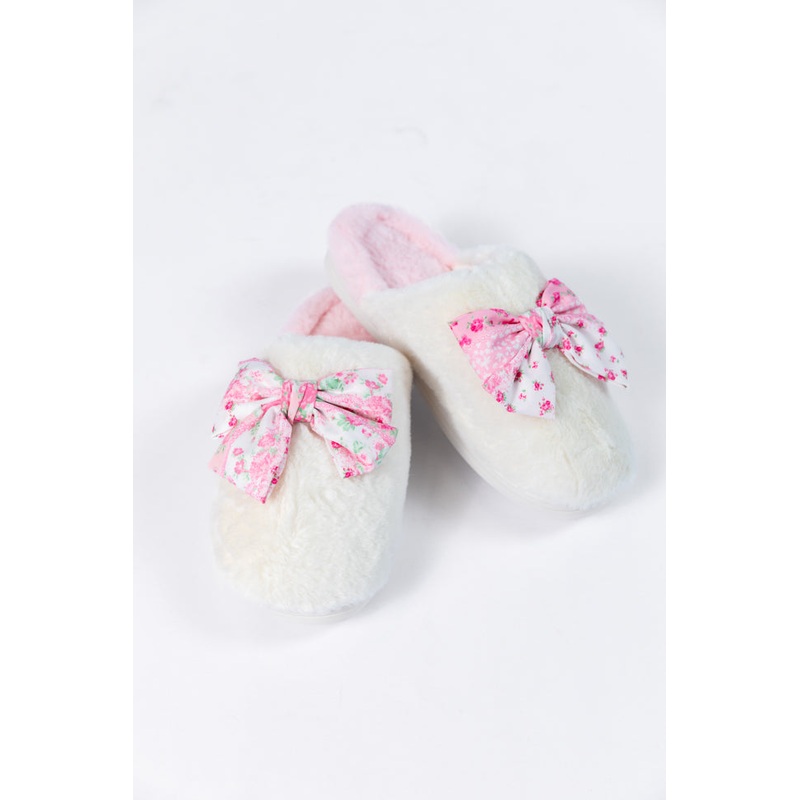 Pink Floral Bow Slippers