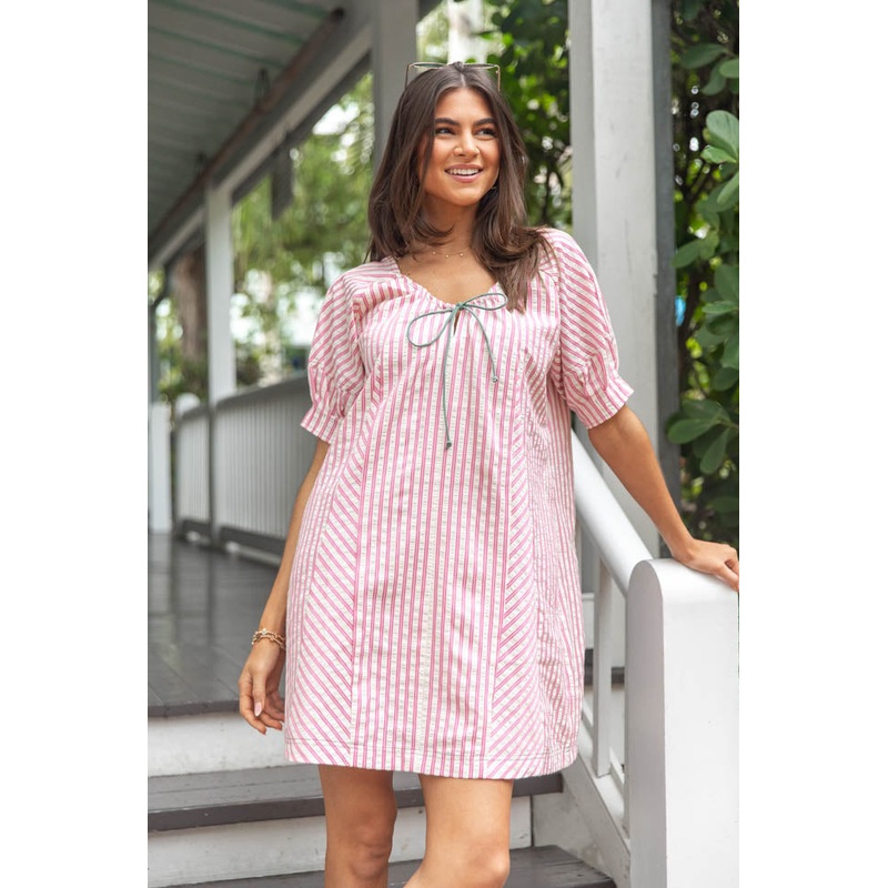 Set Free Pink Striped Panel Mini Dress