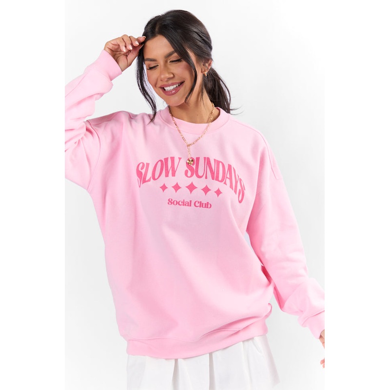 Slow Sundays Light Pink Graphic Sweatshirt