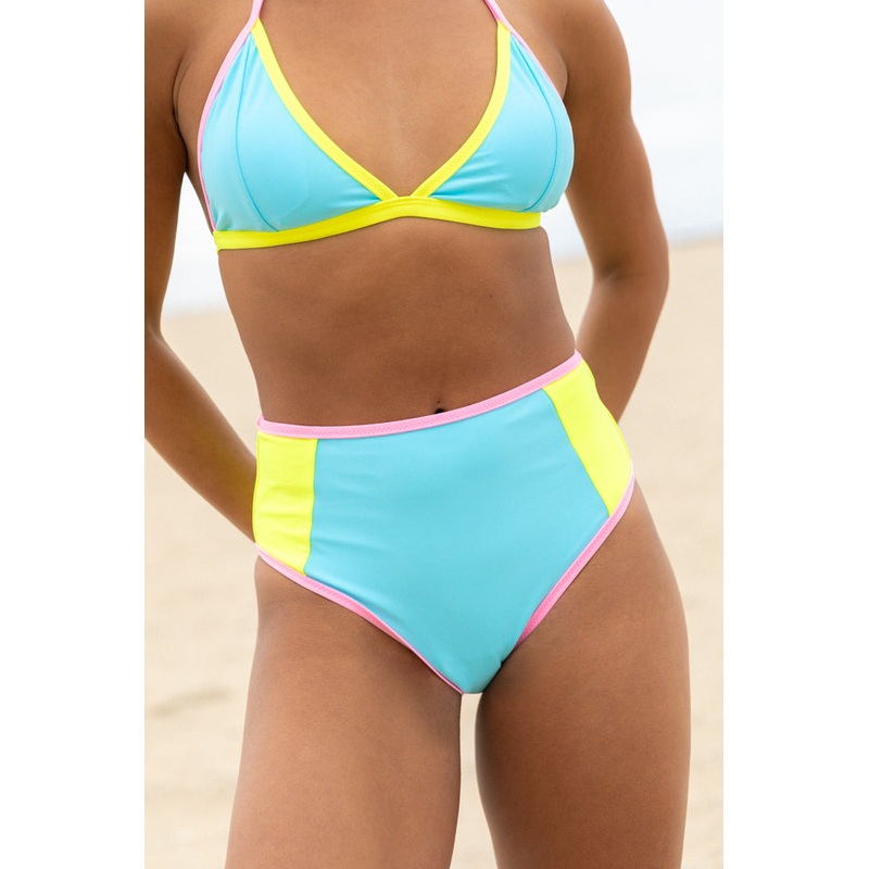 Sunny Coast Blue Colorblock High Waisted Bikini Bottom FINAL SALE