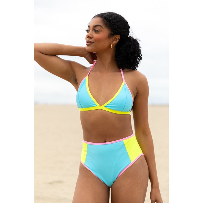 Sunny Coast Blue Colorblock Triangle Bikini Top FINAL SALE