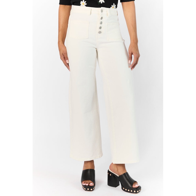 Sutton White Wide Leg Patch Pocket Jeans