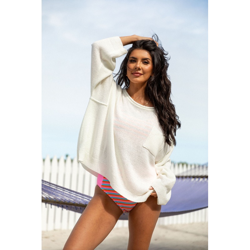 Tell Me Everything Ivory Oversized Pocketed Light Weight Sweater