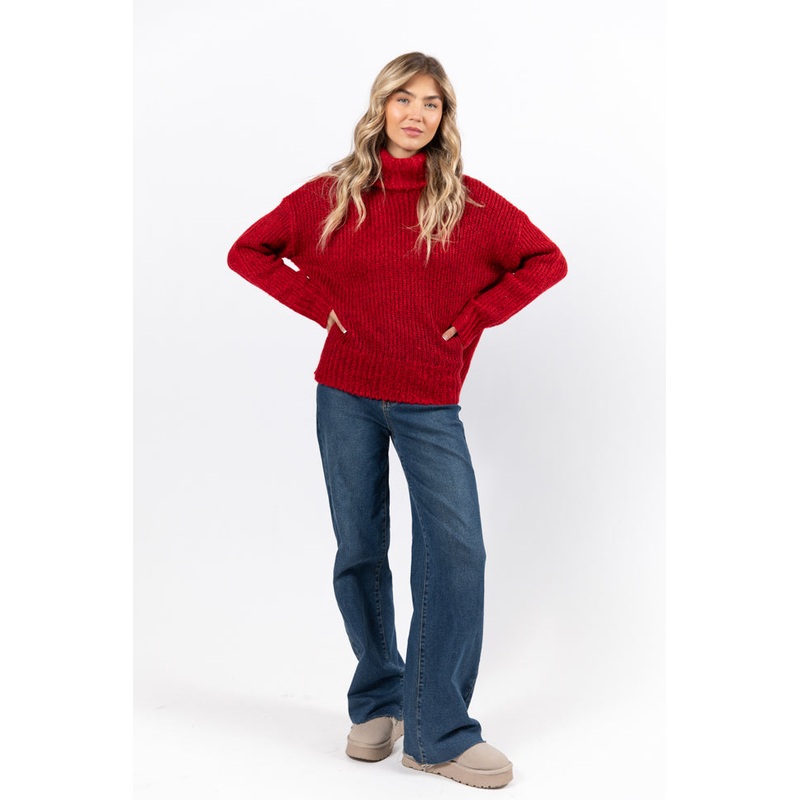 What I Need Red Fuzzy Oversized Turtleneck Sweater FINAL SALE