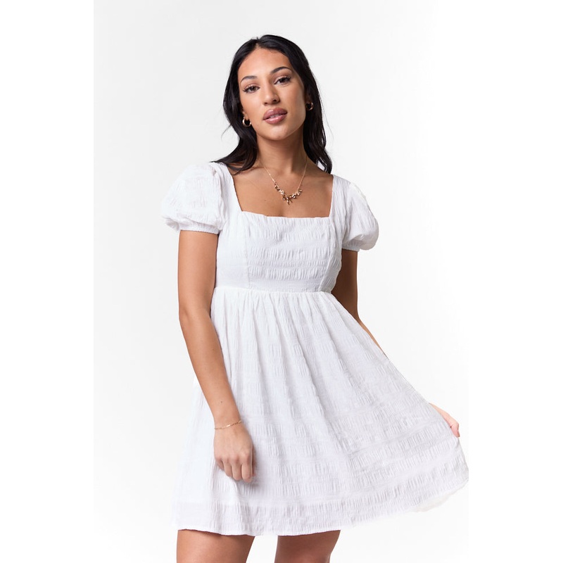 Breezing By Ivory Textured Square Neck Mini Dress