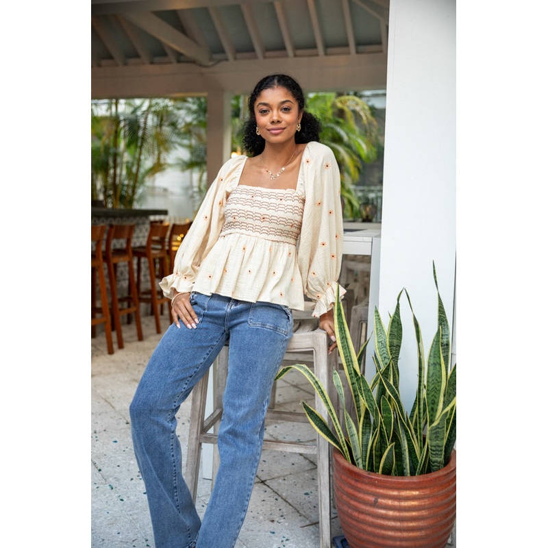 Carolyn Medium Wash Braided Pocket Wide Leg Jeans