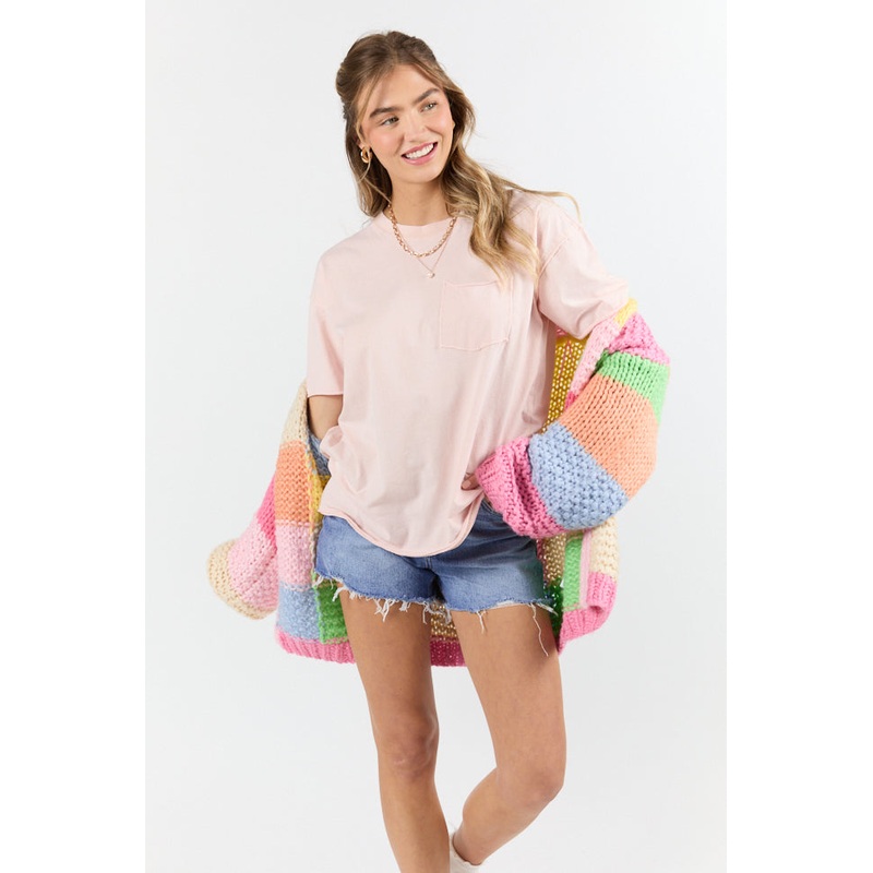 Easy To Style Dusty Pink Knit Pocket T Shirt