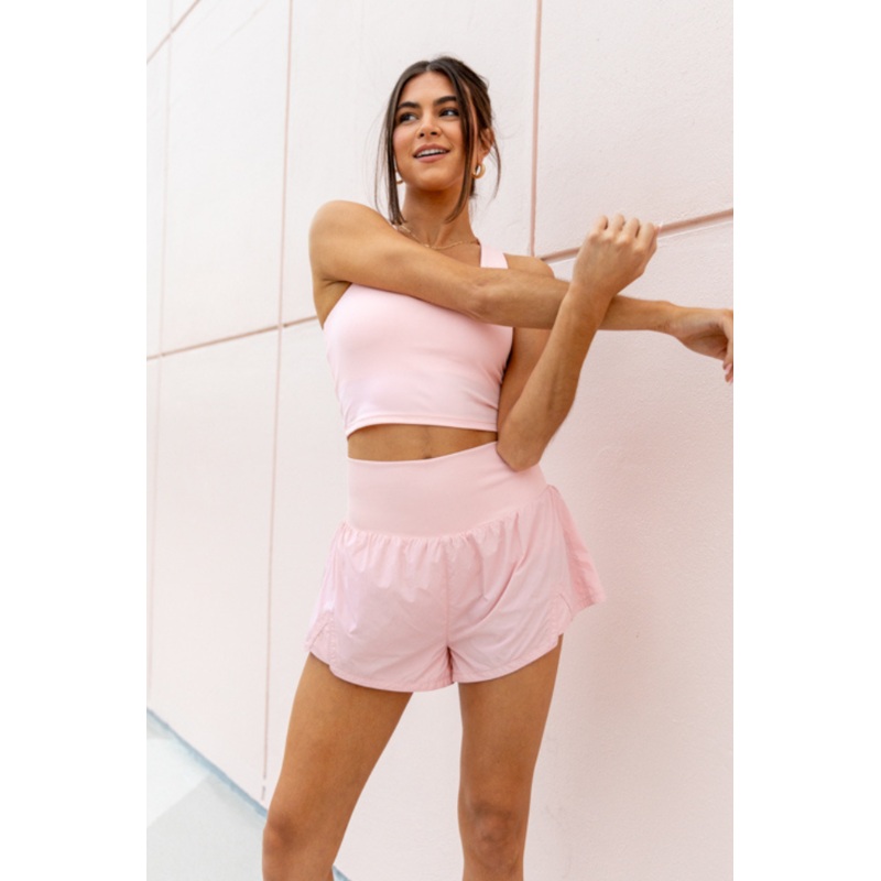 First Place Pink Ribbed Waistband Running Shorts