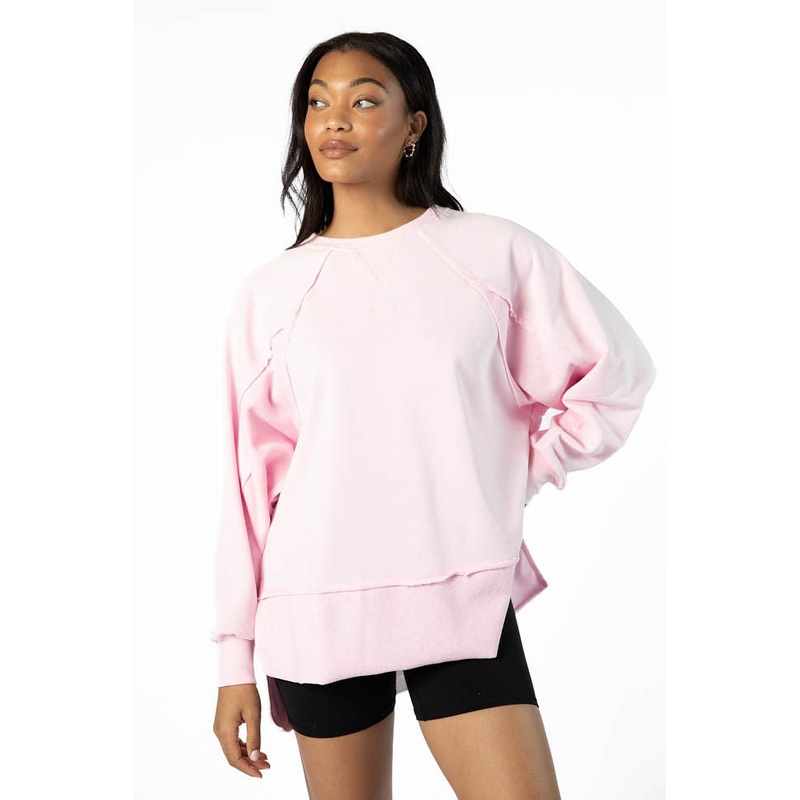 Give It Your All Light Pink Oversized Crew Neck Sweatshirt