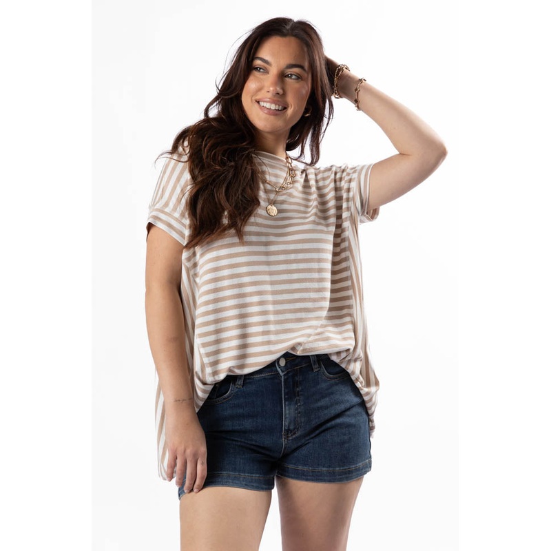 Had It All Beige and Ivory Oversized Stripe Tee
