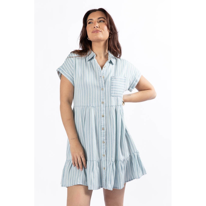 I Told You Striped Chambray Shirt Dress