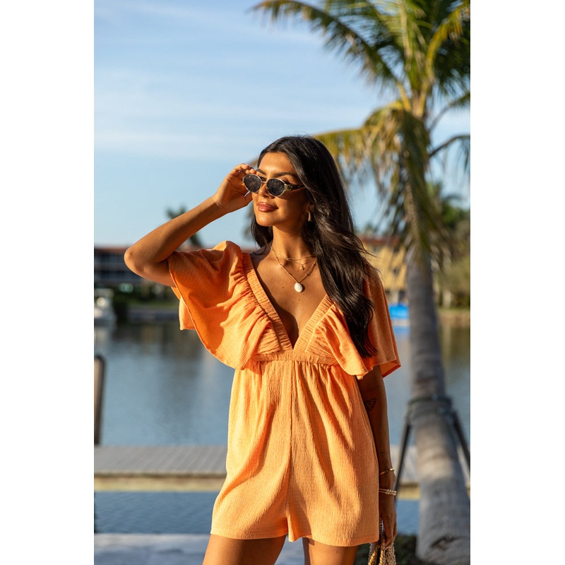 I Want A Creamsicle Textured Solid Romper