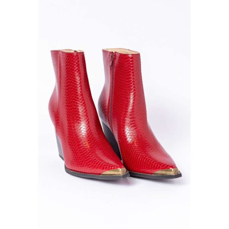Jessie Red Snakeskin Pointed Toe Booties