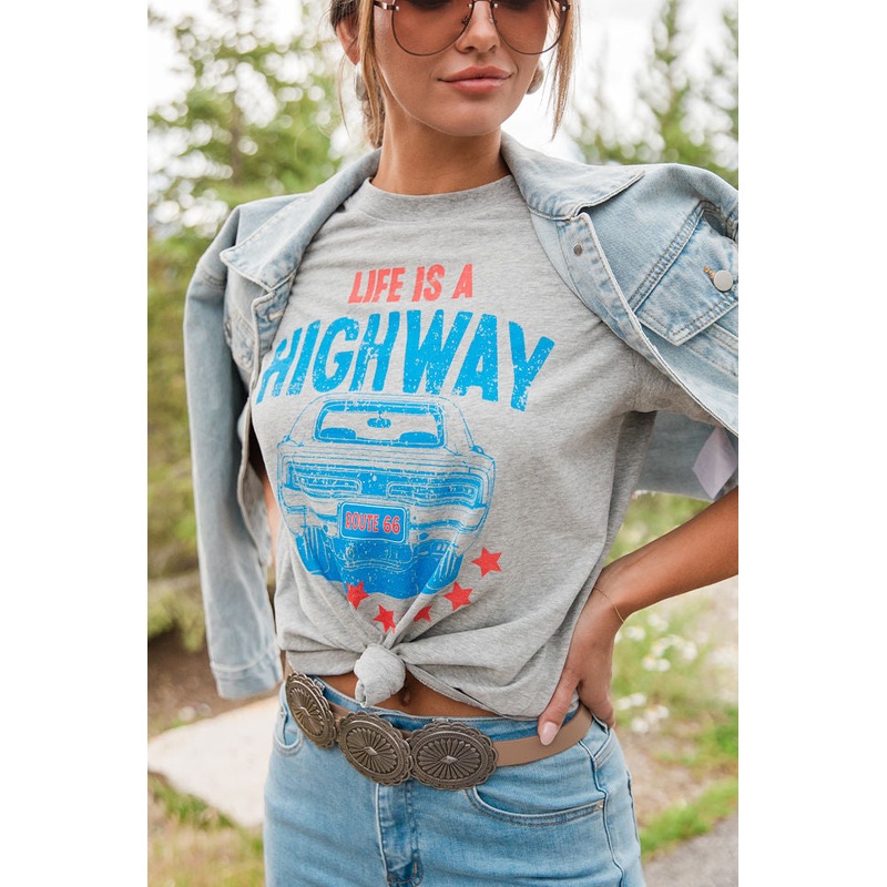 Life Is A Highway Light Grey Graphic Tee