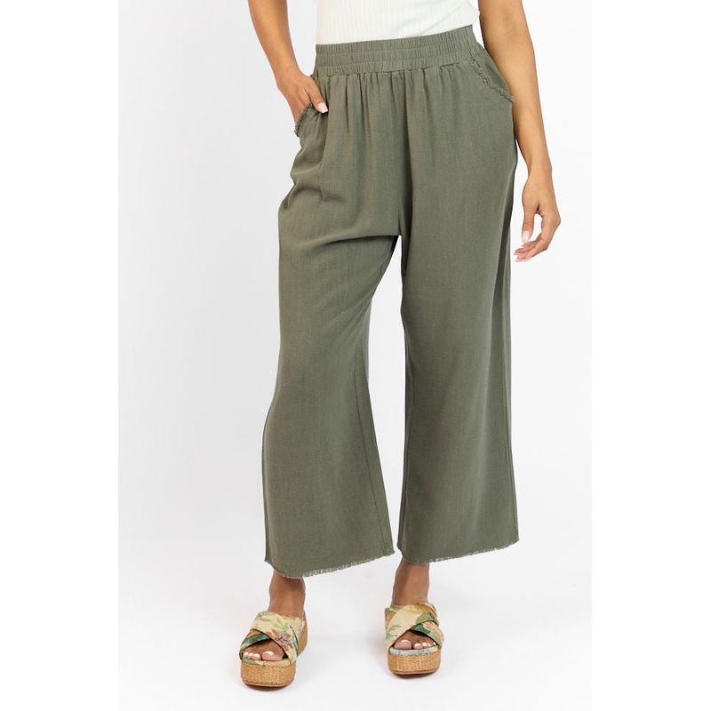 Look Your Best Olive Frayed Detail Ankle Length Pants