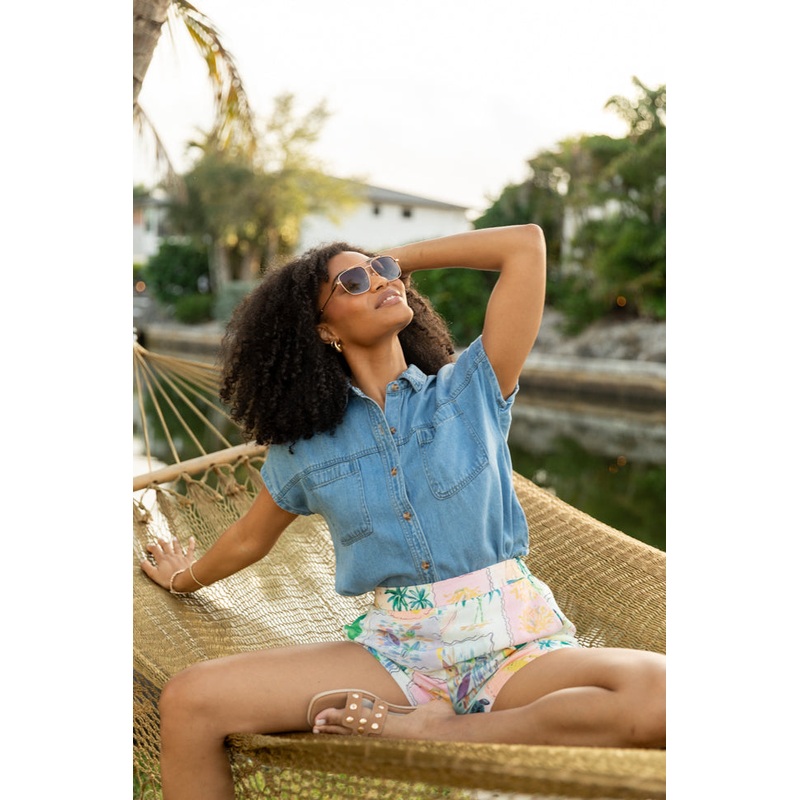 More Than Ever Short Sleeve Chambray Button Down Top