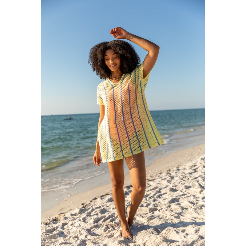 Never Ending Sunny Days Yellow and Blue Knit Cover Up FINAL SALE
